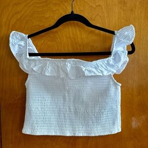 Wild Fable White Smocked Ruffle Crop Top